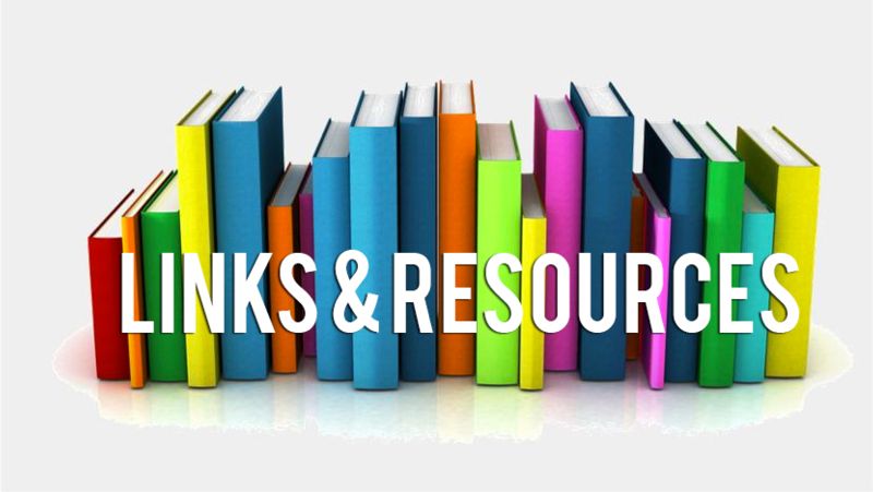 milti-colored books lined up behind the words "Links and Resources"