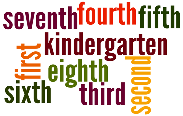 first through eighth grade words mixed together